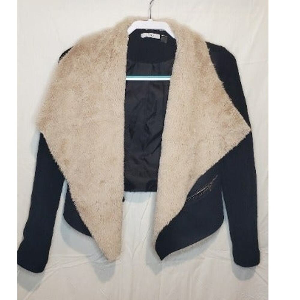 DEX Black Wool Sherpa Fur Winter Coat Size XS